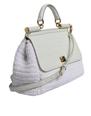 Dolce & Gabbana White Rafia Leather Top Handle Crossbody Bag