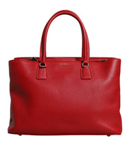 Dolce & Gabbana Red Calfskin Leather Logo Plaque Top Handle Bag