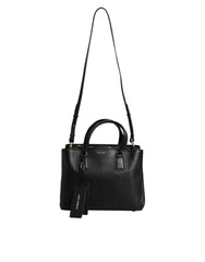 Dolce & Gabbana Black Calf Leather Logo Plaque Shoulder Handbag Bag