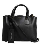 Dolce & Gabbana Black Calf Leather Logo Plaque Shoulder Handbag Bag