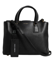 Dolce & Gabbana Black Calf Leather Logo Plaque Shoulder Handbag Bag