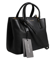 Dolce & Gabbana Black Calf Leather Logo Plaque Shoulder Handbag Bag