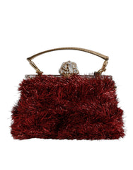 Dolce & Gabbana Red Gold Chain VANDA Tinsel Crystals Evening Clutch Bag