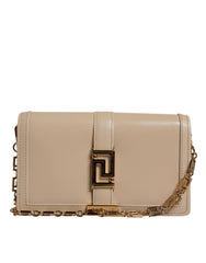 Versace Beige Gold Chain Calf Leather Wallet Crossbody Bag