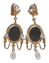 Dolce & Gabbana Gold Brass Clear Crystal Mirror Element Clip Dangling Earrings