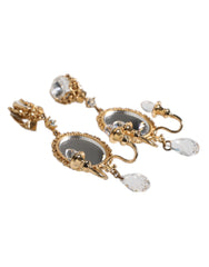 Dolce & Gabbana Gold Brass Clear Crystal Mirror Element Clip Dangling Earrings