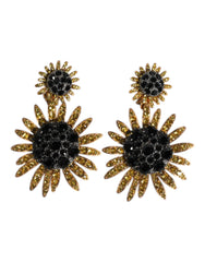 Dolce & Gabbana Gold Tone Brass Sunflower Crystal Clip Dangling Earrings