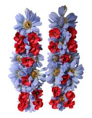 Dolce & Gabbana Gold Tone Brass Floral Crystal Clip On Dangling Earrings