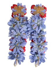 Dolce & Gabbana Gold Tone Brass Floral Crystal Clip On Dangling Earrings