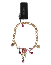 Dolce & Gabbana Multicolor Floral Decor Crystal Gold Brass Chain Necklace