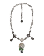 Dolce & Gabbana Silver Tone Brass Clear Crystal Roses Pendants Necklace