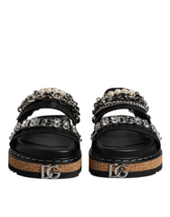 Dolce & Gabbana Black Crystal Embellish Strap Sandals Shoes