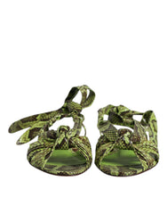 Dolce & Gabbana Green Animal Print Ankle Wrap Sandals Shoes