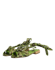 Dolce & Gabbana Green Animal Print Ankle Wrap Sandals Shoes