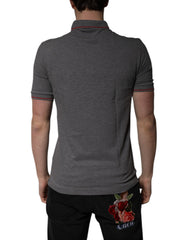 Dolce & Gabbana Gray Cotton Crown Collared Polo T-shirt