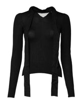 Dolce & Gabbana Black Cashmere Ascot Collar Long Sleeve Top