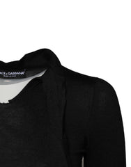 Dolce & Gabbana Black Cashmere Ascot Collar Long Sleeve Top