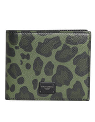 Dolce & Gabbana Black Green Leather DG Plaque Bifold Card Holder Wallet