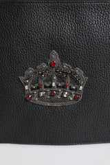 Dolce & Gabbana Black Calfskin Crown Embellished Clutch Pouch Bag