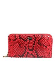 Dolce & Gabbana Red Exotic Leather Zip Around Continental Clutch Wallet
