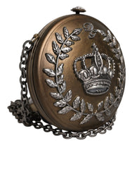 Dolce & Gabbana Gold Brass Metal DG Crown Clutch Crossbody Bag