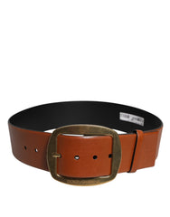 Dolce & Gabbana Brown Leather Gold Metal Buckle Classic Belt