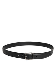 Dolce & Gabbana Black Leather Silver Metal Buckle Belt