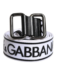 Dolce & Gabbana Black White Logo Printed Metal Buckle Belt