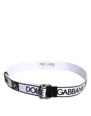 Dolce & Gabbana Black White Logo Printed Metal Buckle Belt