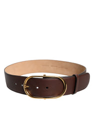 Dolce & Gabbana Brown Leather Waist Gold Metal Buckle Belt