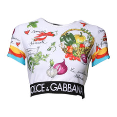 Dolce & Gabbana Multicolor Print Short Sleeves Cropped Top