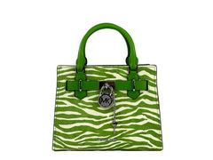 Michael Kors Hamilton Small Leather Zebra Print Satchel Crossbody Jungle Green