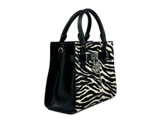 Michael Kors Hamilton Small Leather Zebra Print Satchel Crossbody Black/White