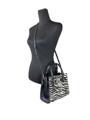 Michael Kors Hamilton Small Leather Zebra Print Satchel Crossbody Black/White