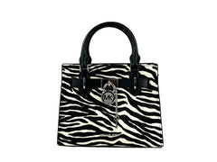 Michael Kors Hamilton Small Leather Zebra Print Satchel Crossbody Black/White