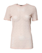 Dolce & Gabbana Beige Nylon Sheer Logo Monogram Crew Neck Top