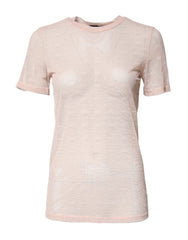 Dolce & Gabbana Beige Nylon Sheer Logo Monogram Crew Neck Top