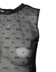 Dolce & Gabbana Black Nylon Logo Monogram Sleeveless Tank Top