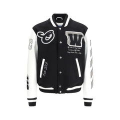 Off-White Leather and wool varsity Bomber