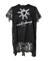 Dolce & Gabbana Black Lace Sheer Sacred Heart Crew Neck Top