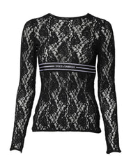Dolce & Gabbana Black Floral Lace Long Sleeves Pullover Top