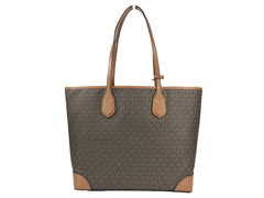 Michael Kors Eva Large Stripe Travel Tote Bag Plus Pouch Brown