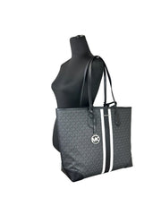 Michael Kors Eva Large Stripe Travel Tote Bag Plus Pouch Black