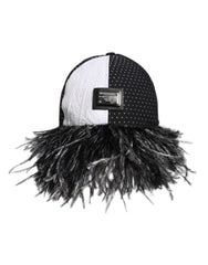 Dolce & Gabbana White Black Polka Dot Feathers Baseball Cap