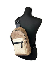 COACH West Color Block Leather Sling Pack Backpack Bag Sand
