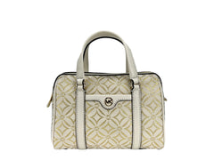 Michael Kors Travel Small Pebbled Leather Duffle Crossbody Handbag Pale Gold Multi