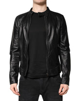 Dolce & Gabbana Black Sheep Leather Biker Full Zip Jacket