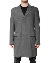 Dolce & Gabbana Gray Wool Single Breasted Trench Coat Jacket