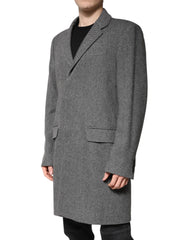 Dolce & Gabbana Gray Wool Single Breasted Trench Coat Jacket
