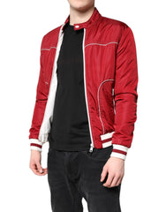 Dolce & Gabbana Red White Nylon Full Zip Men Bomber Jacket
